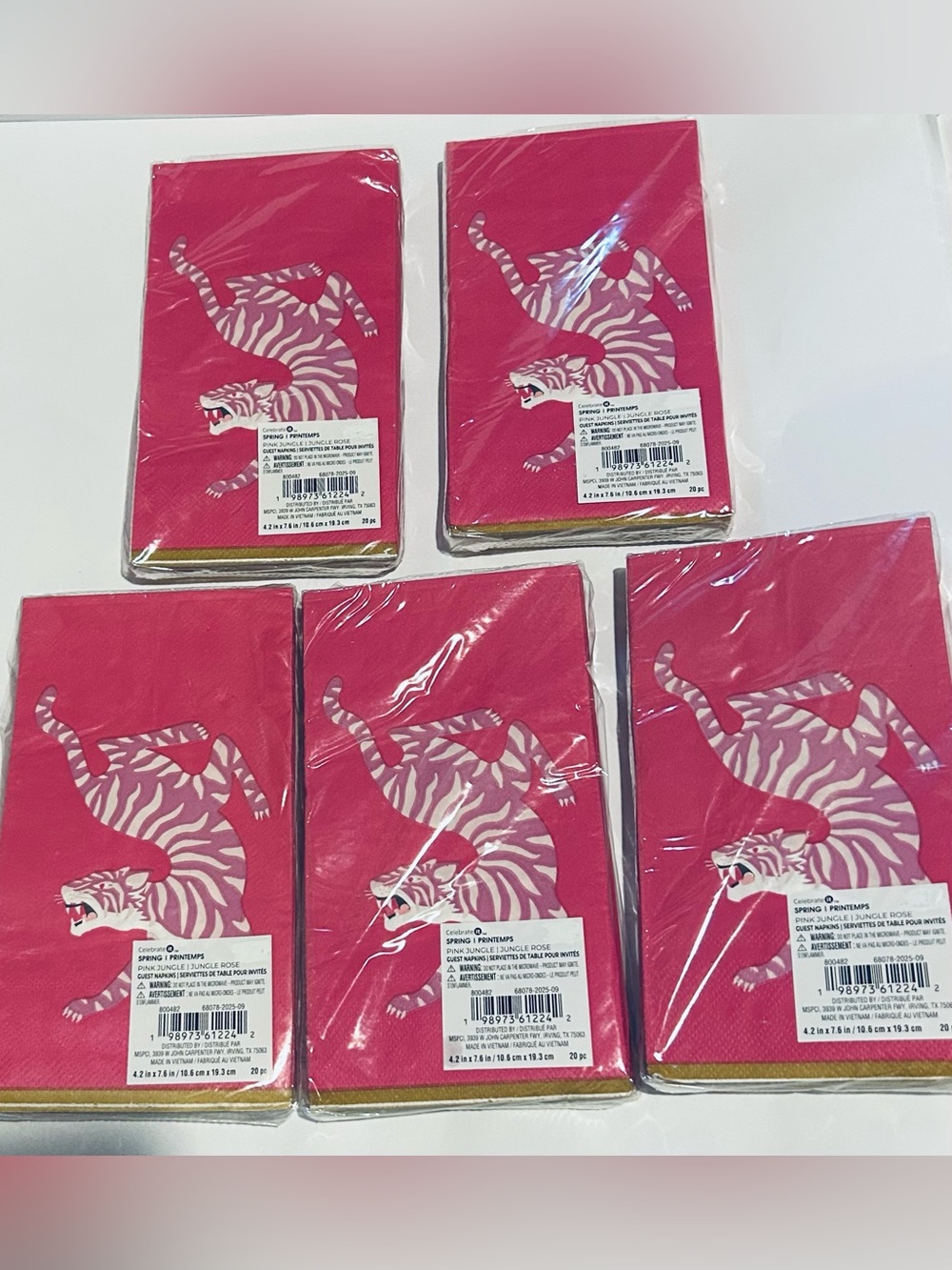 New 100 Pink Tiger Guest Napkins 4 5/8” x 7 13/16” made in Vietnam